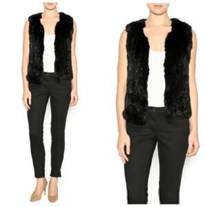 525 AMERICA Lux Rabbit Fur Open Vest Black Sleeveless Unlined Women's S